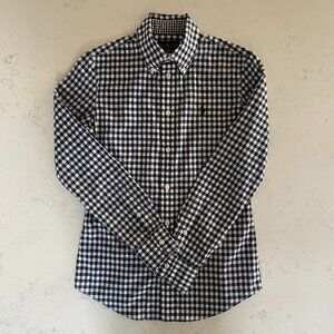 Ralph Lauren Blue Label Slim Fit LS Button Down Cotton Check Shirt Navy Wht Sz 2